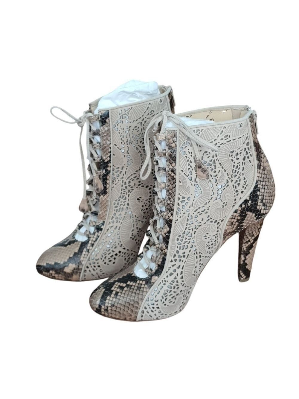 Chloe Gosselin Python Lace up Ankle Heels Zip Back Laser Cut Leather *Like New*
